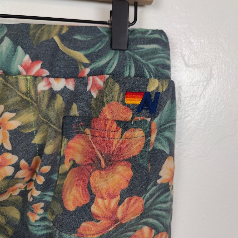 Aviator Nation Jogger Pants Women Medium Multi Tropical Floral Hibiscus Surf - Picture 7 of 10